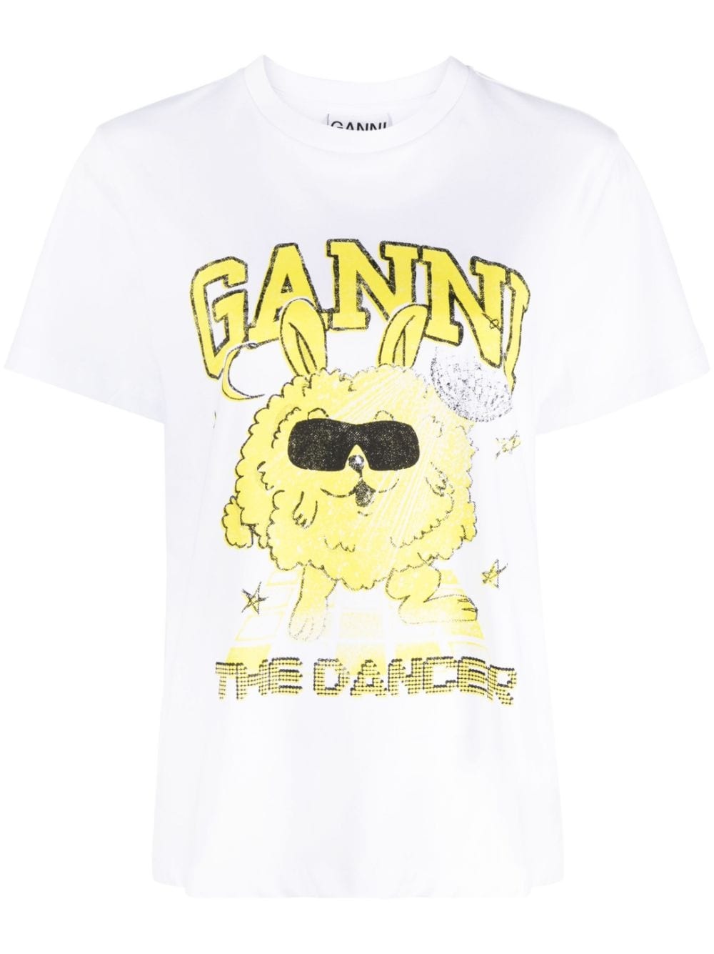 Ganni Short Sleeve Relaxed Yellow Flower T-Shirt in White | Women's Size 4XL | Cotton/Organic Cotton