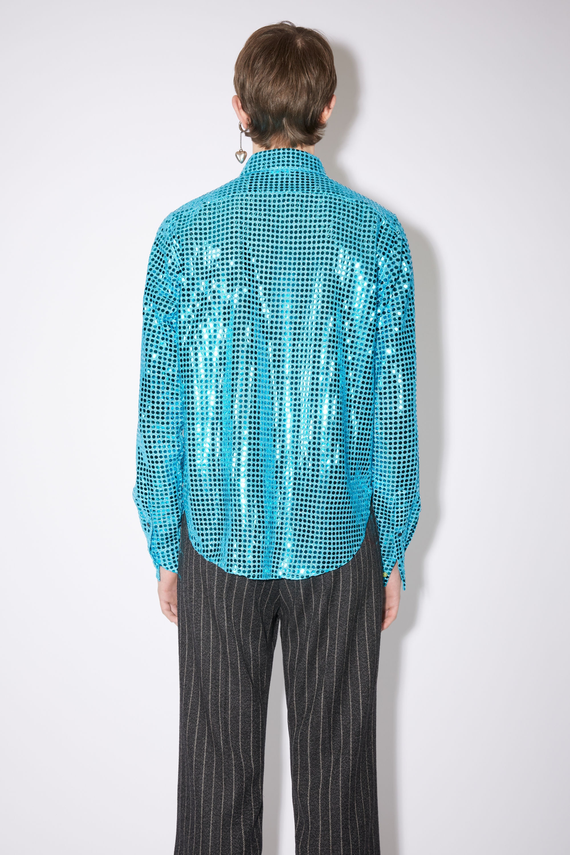Sequined button-up shirt - Turquoise blue - 3