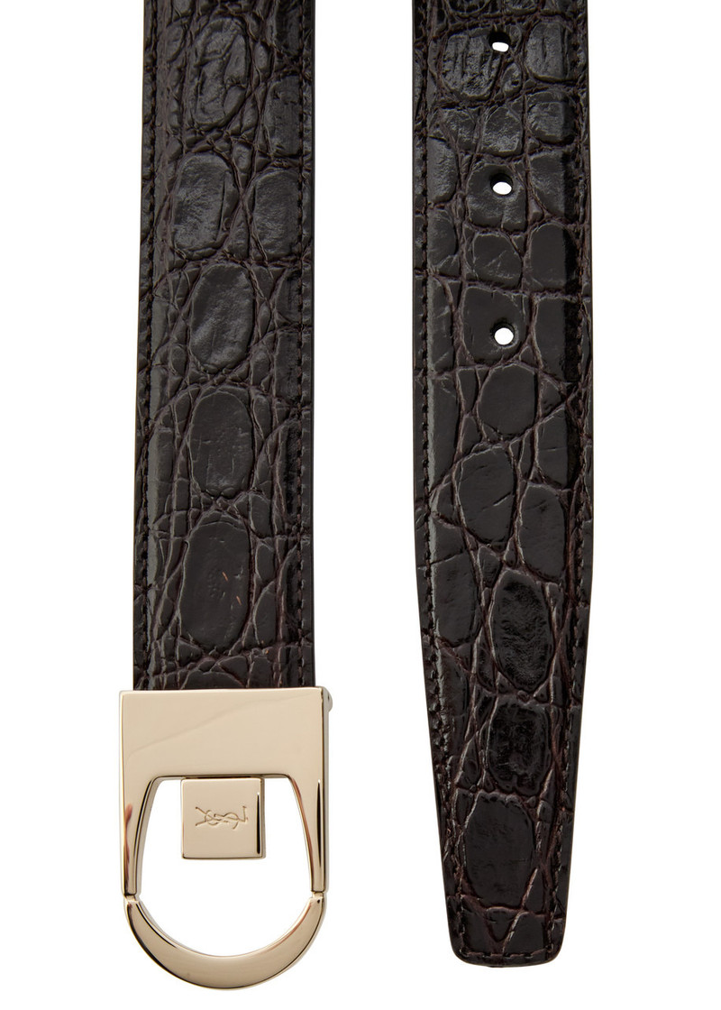 SAINT LAURENT Saint Laurent Logo-engraved Crocodile Glossed Leather Belt outlook