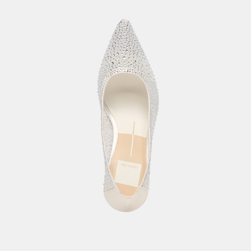 KASHE CRYSTAL HEELS WHITE MESH 8