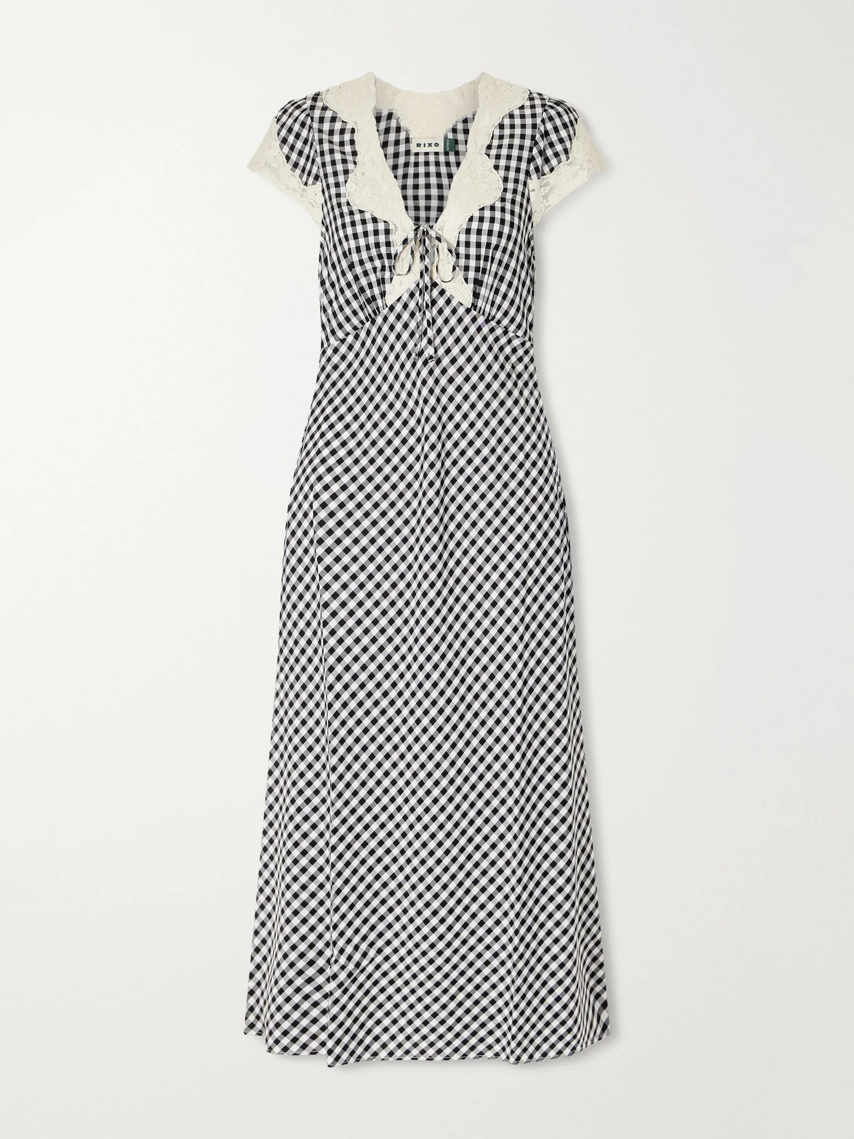 Amari Bow-detailed Lace-trimmed Checked Woven Midi Dress - 1