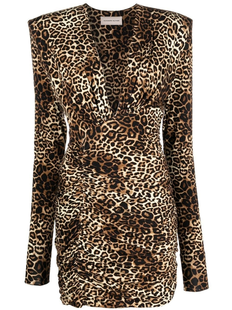 leopard 인쇄 V 목 미니 드레스 1