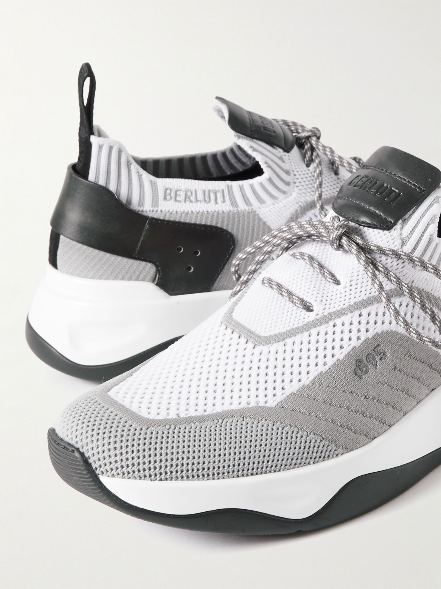 Venezia Leather-Trimmed Stretch-Knit Sneakers White - 6