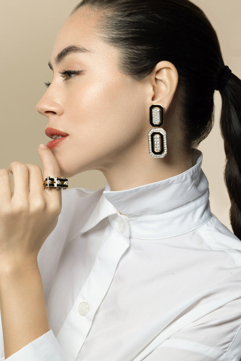 DAVID WEBB Diamond Black Tuxedo Earrings outlook