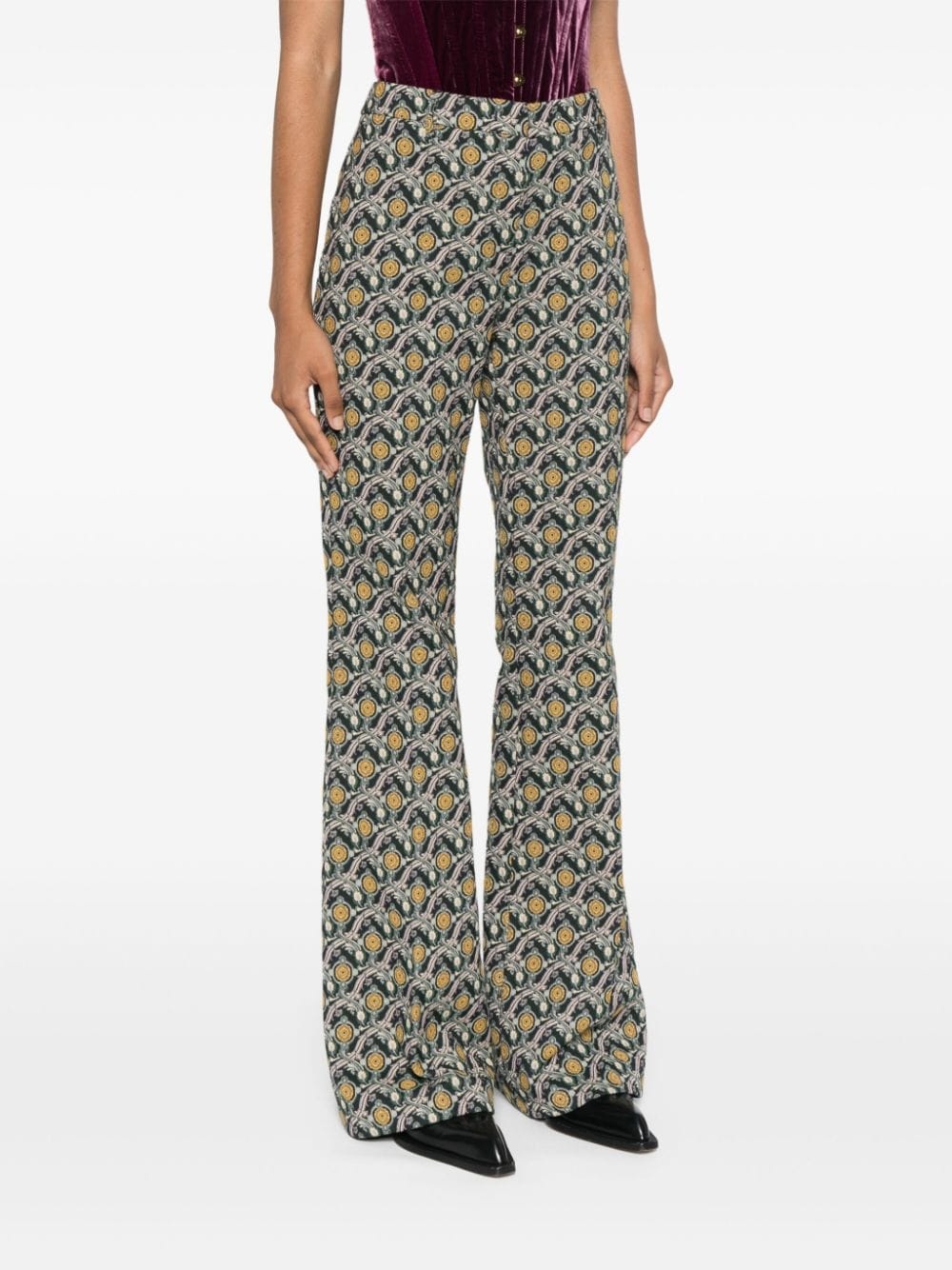 patterned-jacquard flared trousers - 3