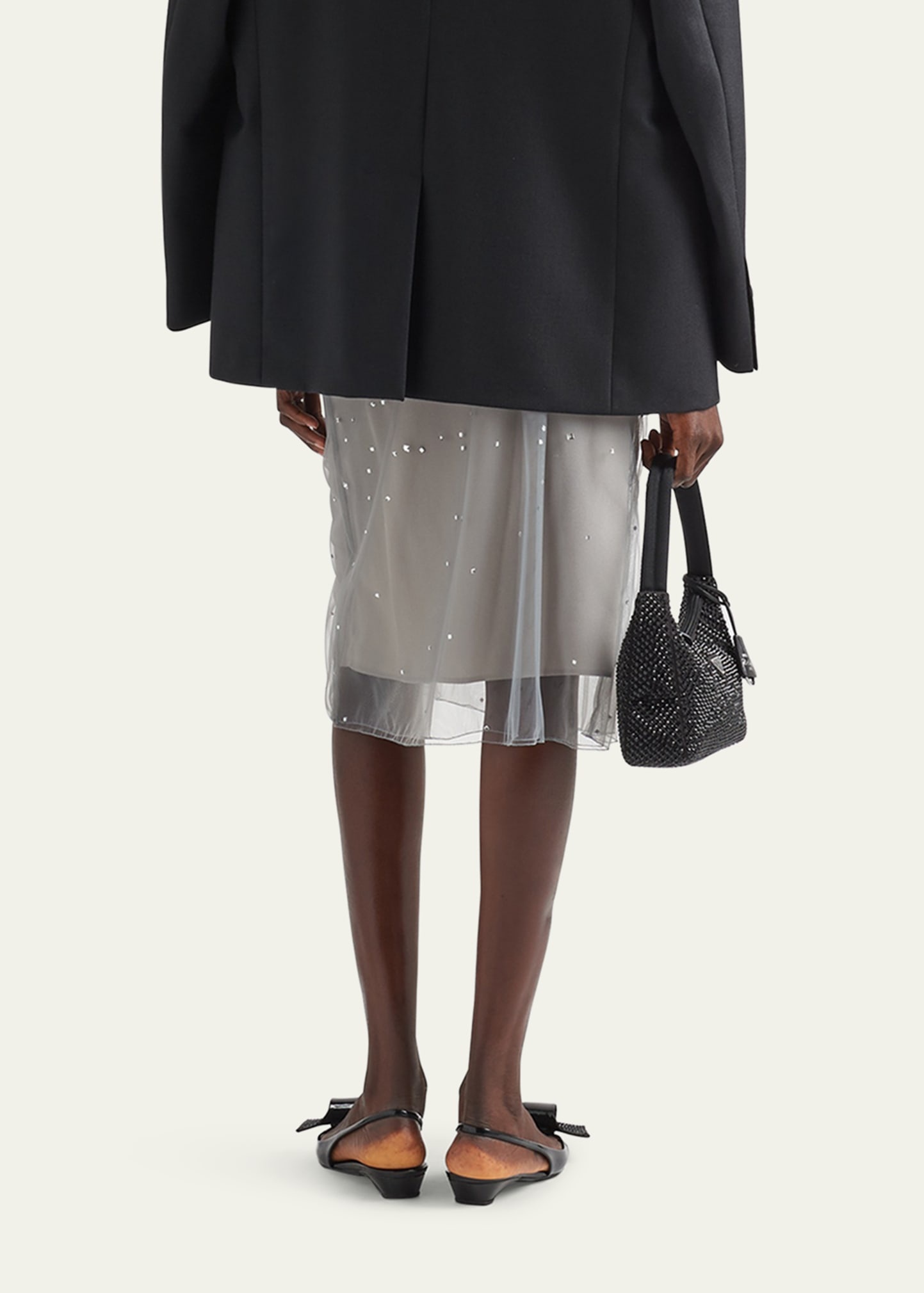 Crystal-Studded Tulle Midi Skirt - 3