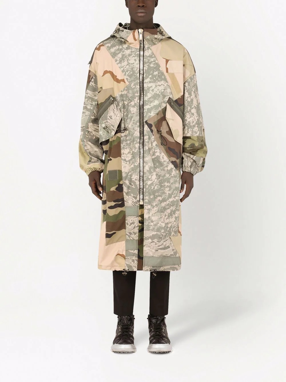 patchwork camouflage-print parka coat - 3