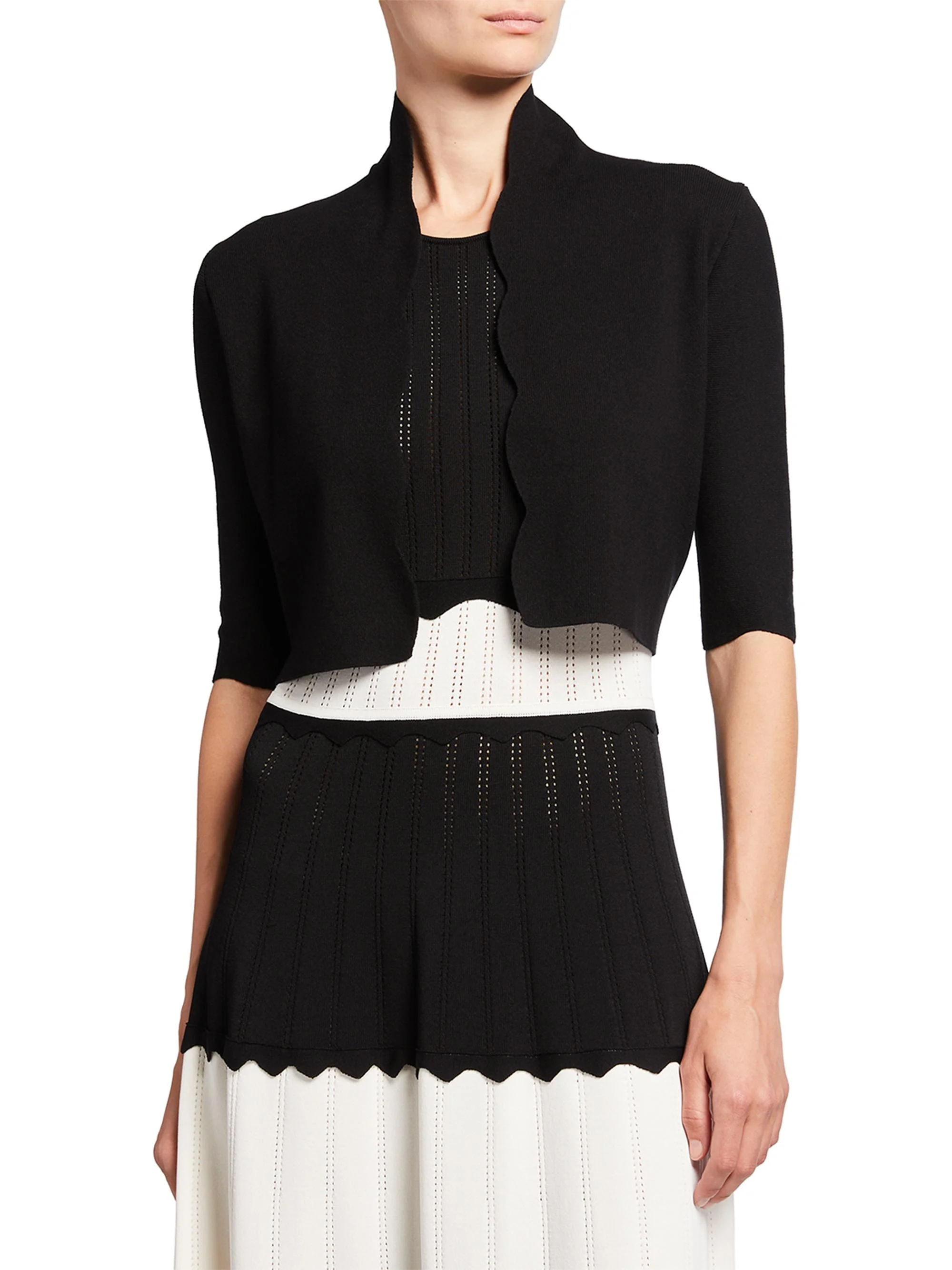 Women's Scallop-Trim Knit Bolero - Black - 1