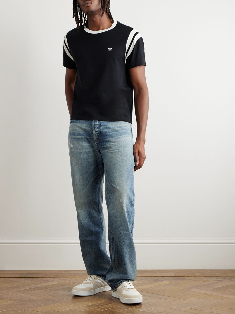 CELINE Logo-Embroidered Striped Cotton-Jersey T-Shirt Black outlook