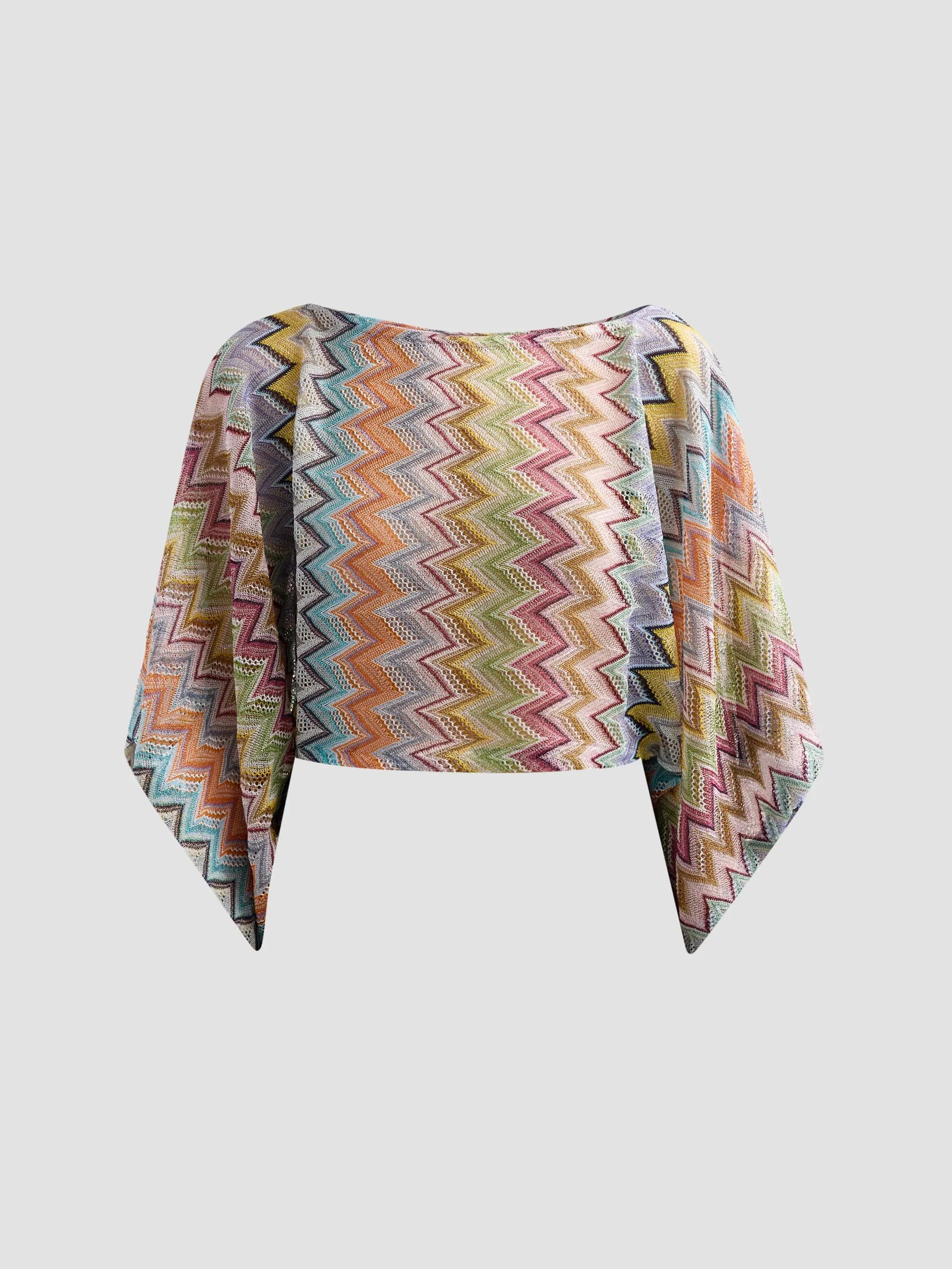 Women's Zigzag Draped-Sleeve Blouse - Multicolor - 1