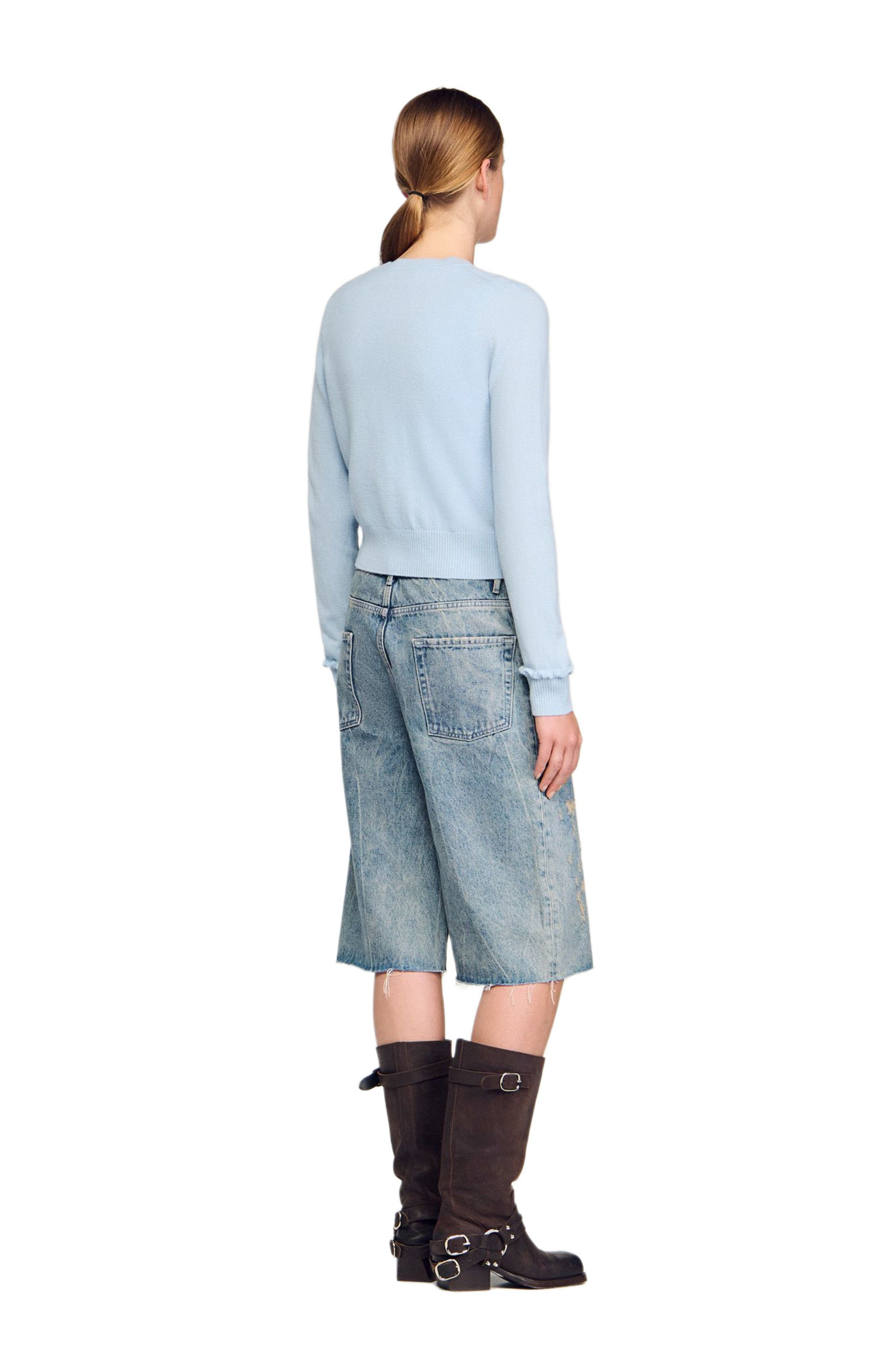 SANDRO Ruffled cardigan in Sky Blue at Nordstrom - 3