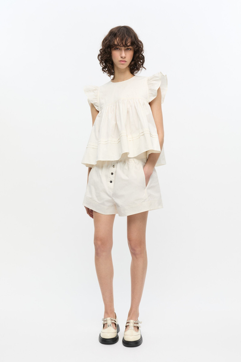 WHITE STRETCH COTTON FRILL 소매 탑 3