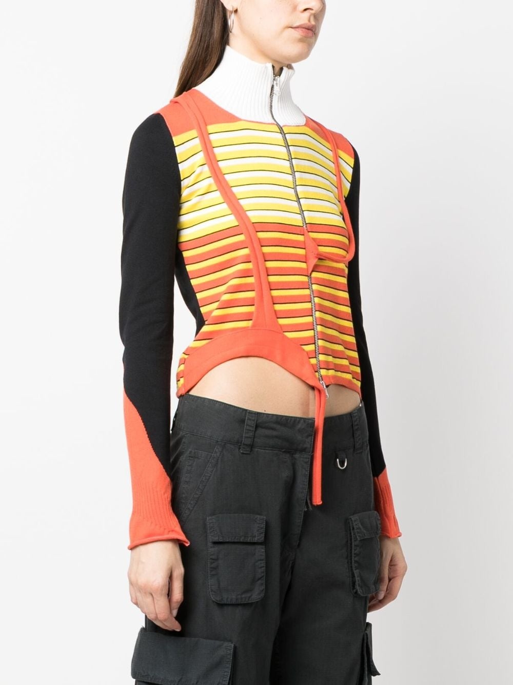 asymmetric stripe-pattern cardigan - 3
