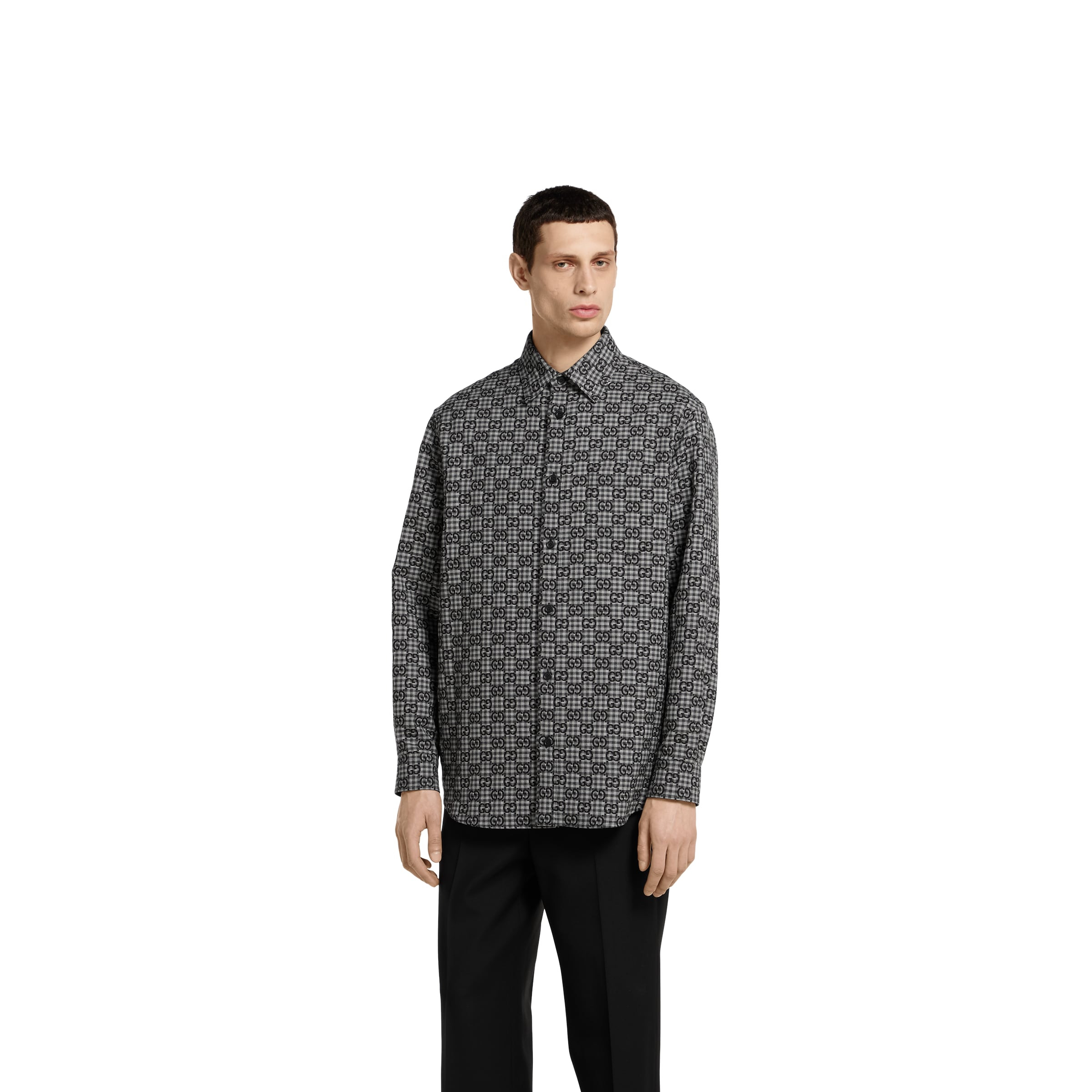 GG gingham cotton wool jacquard shirt - 3