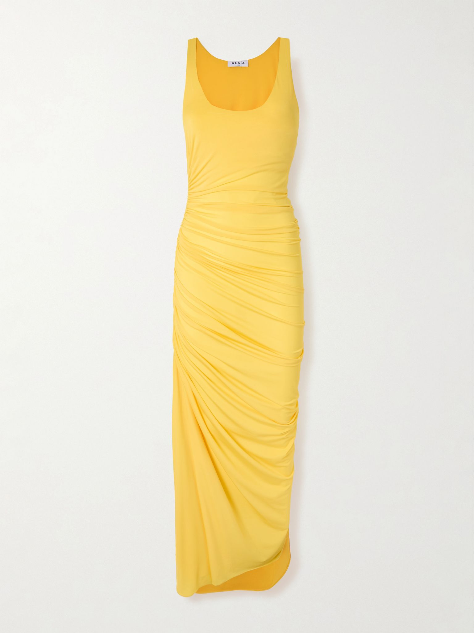 Gathered stretch-jersey midi dress Yellow - 1