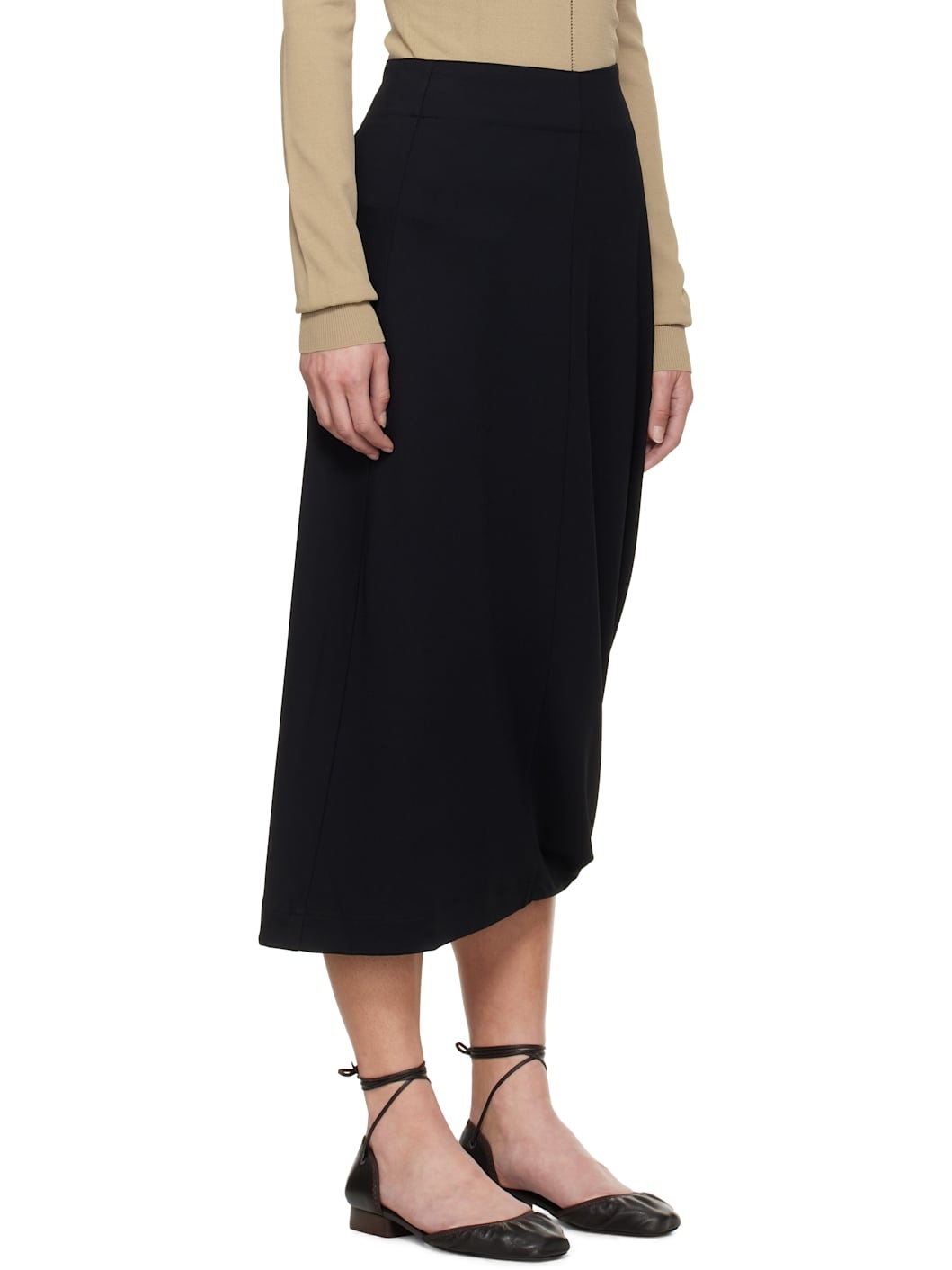 Black Twisted Hem Midi Skirt - 2