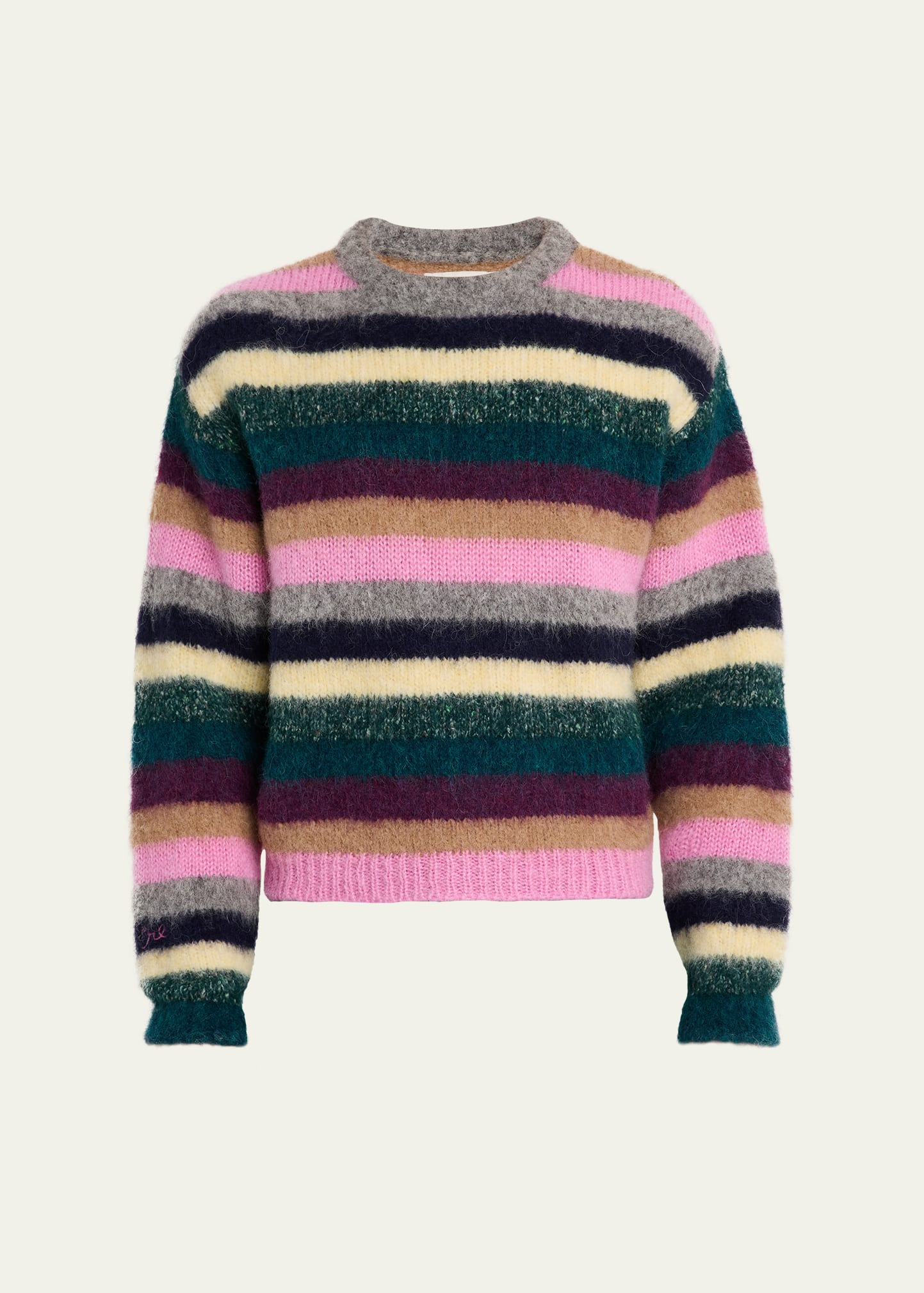 Men's Multicolor Stripe Knit Crewneck Sweater - 1