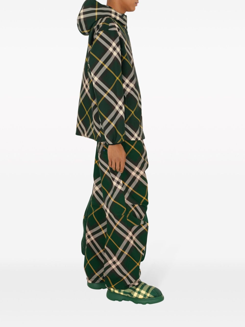 check-pattern zipped hooded jacket - 4