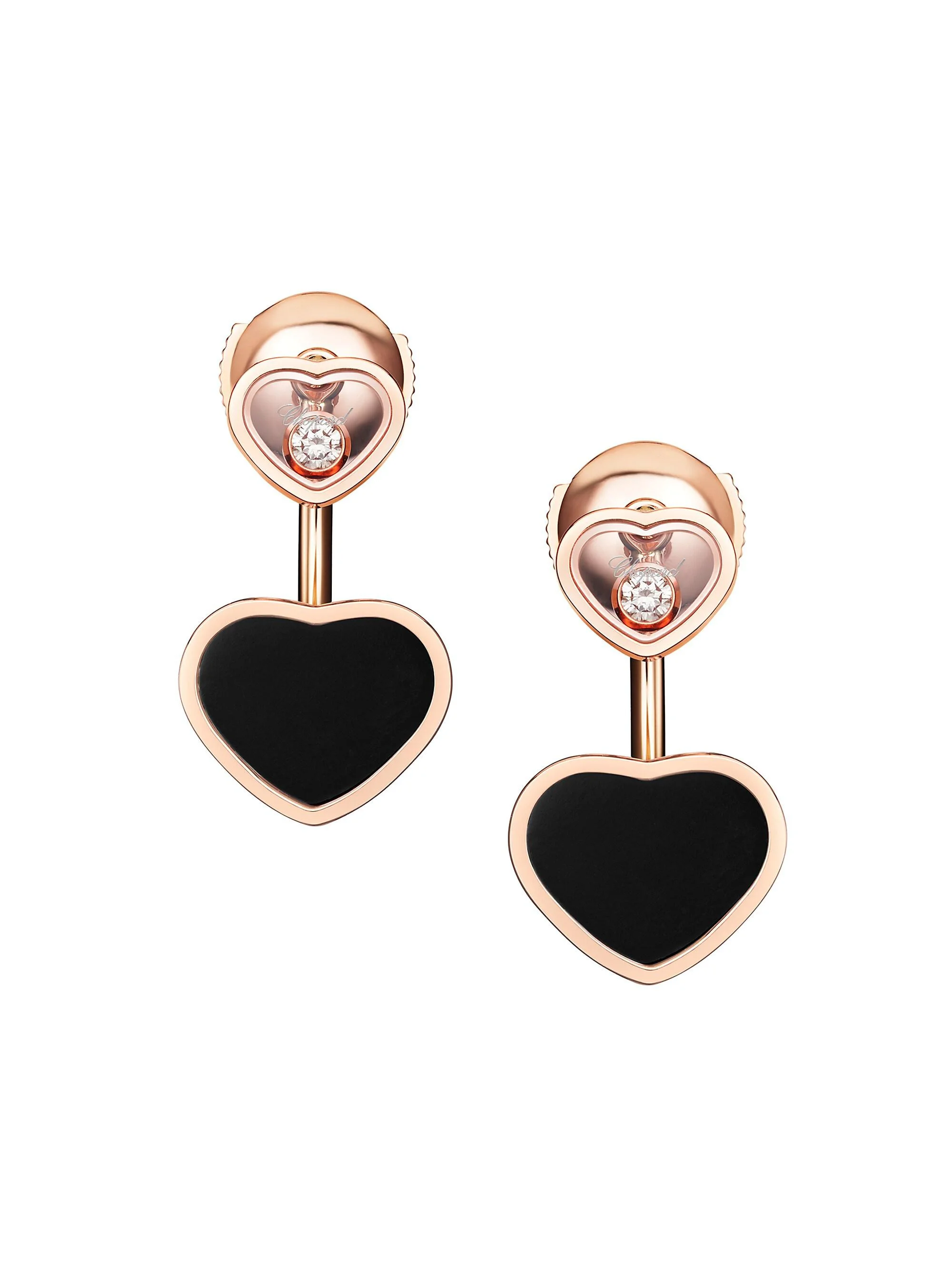 Women's Happy Hearts 18K Rose Gold, Diamond & Onyx Earrings - Rose Gold - 1