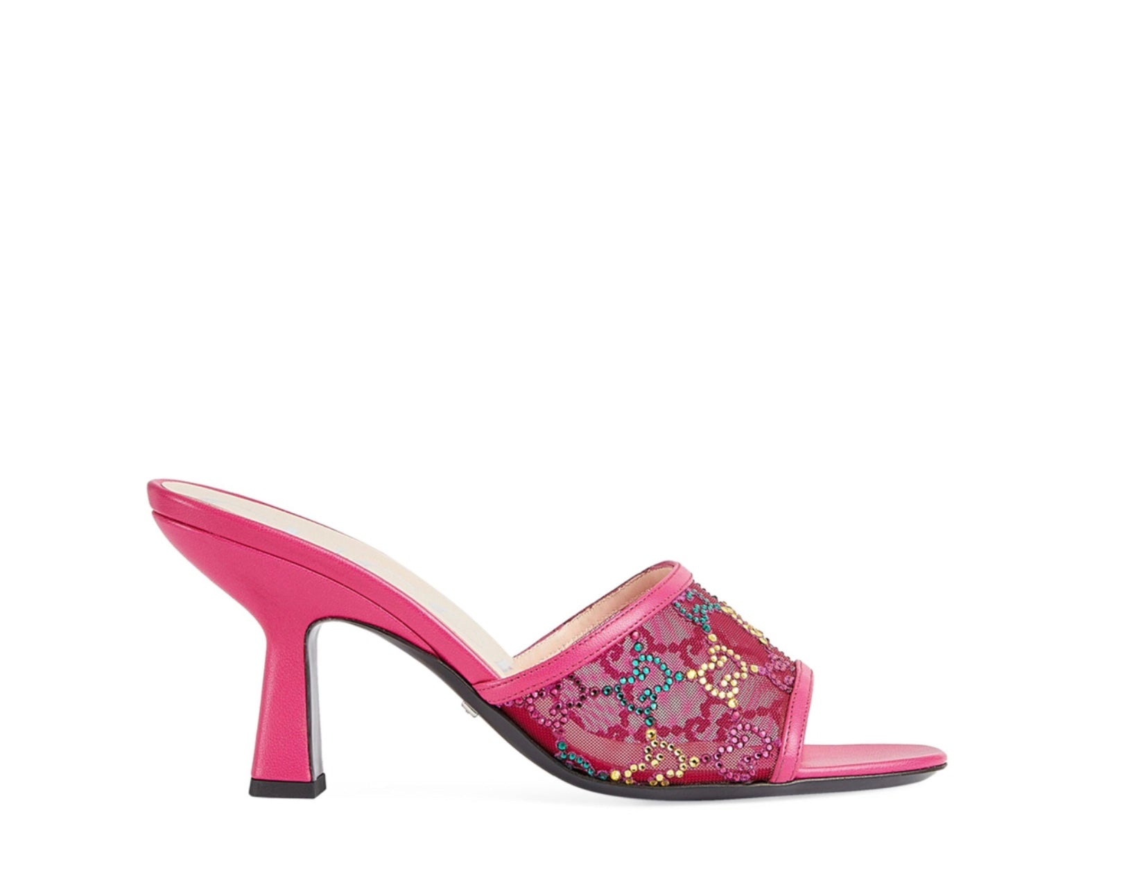 Gucci GG Crystals Mid Heel Slide Sandals - 1