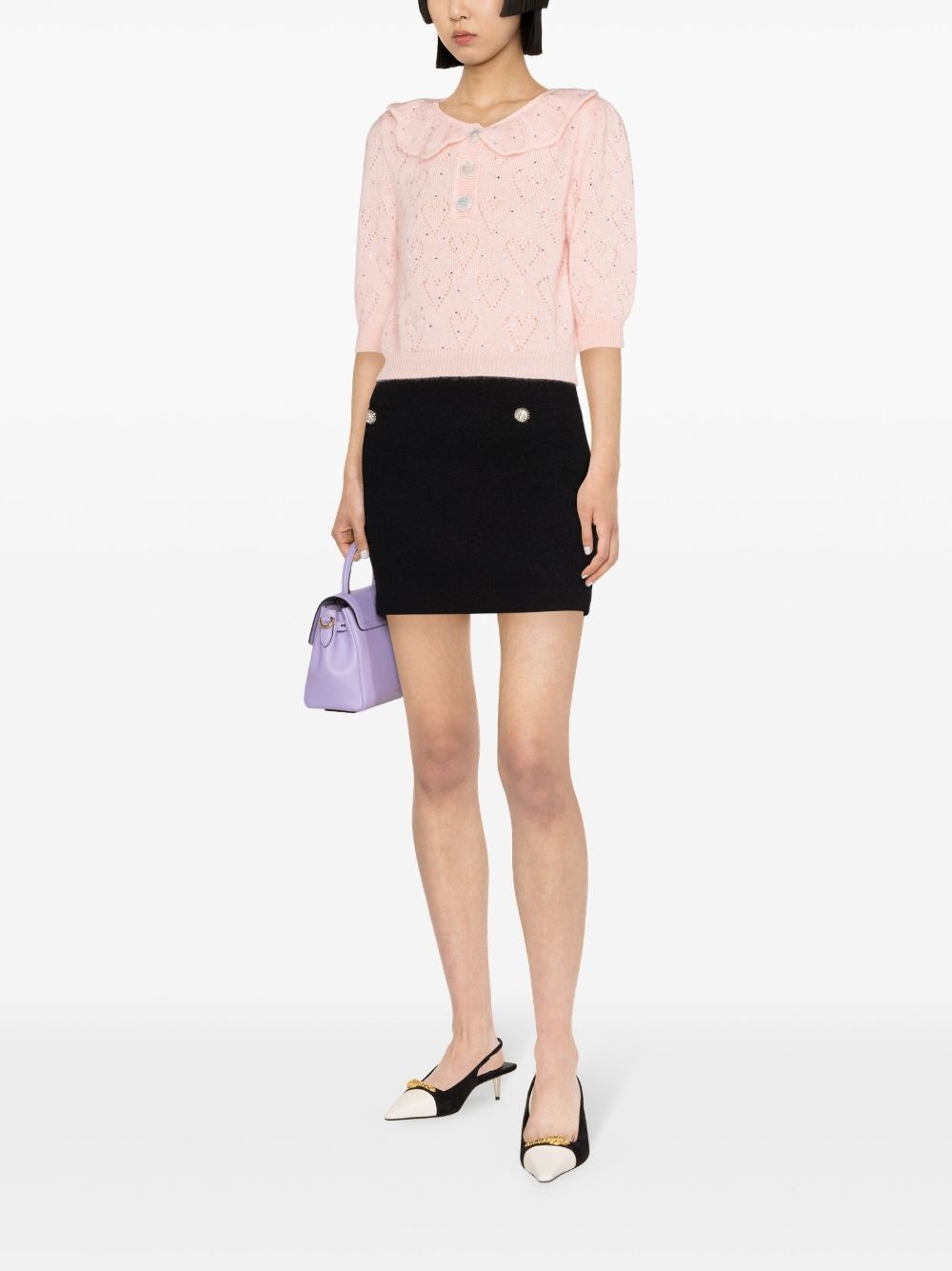crystal-embellished cropped blouse - 3