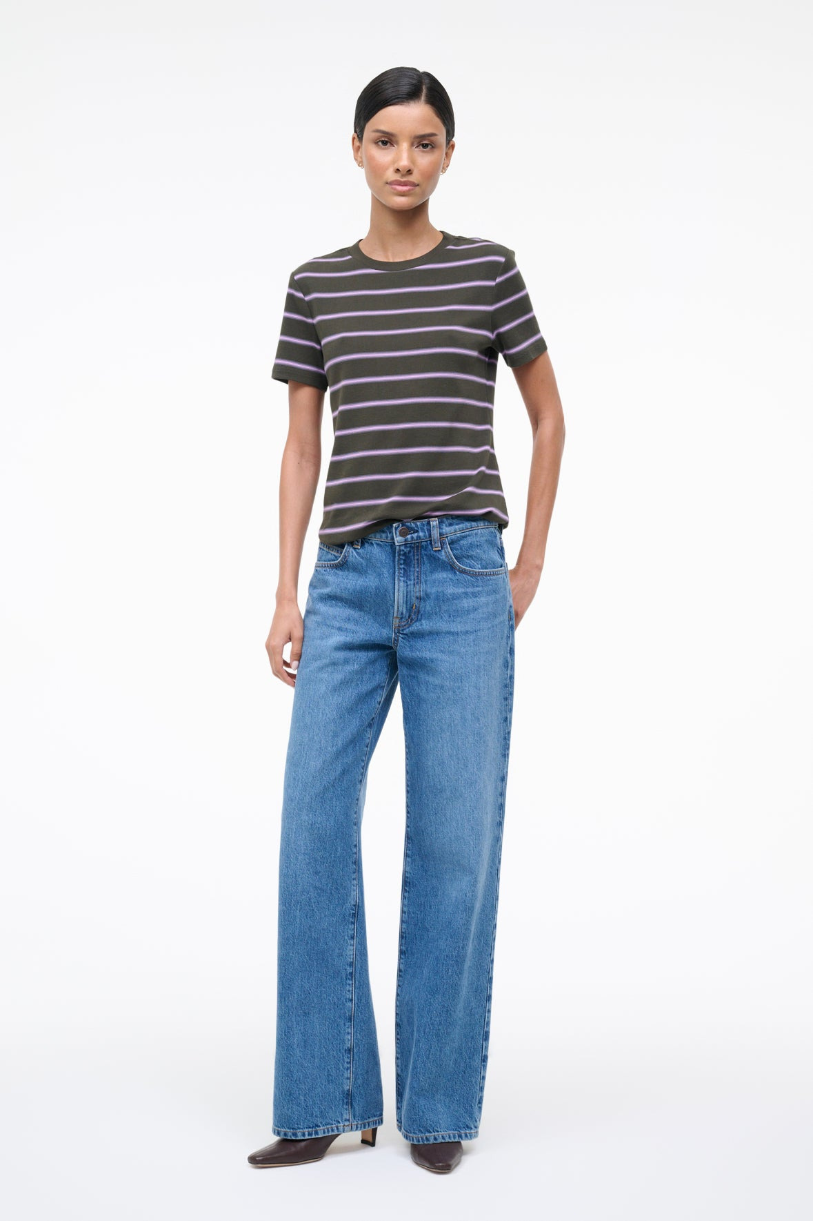 STAUD WEEKEND CREW TEE SPECTRUM STRIPE - 3