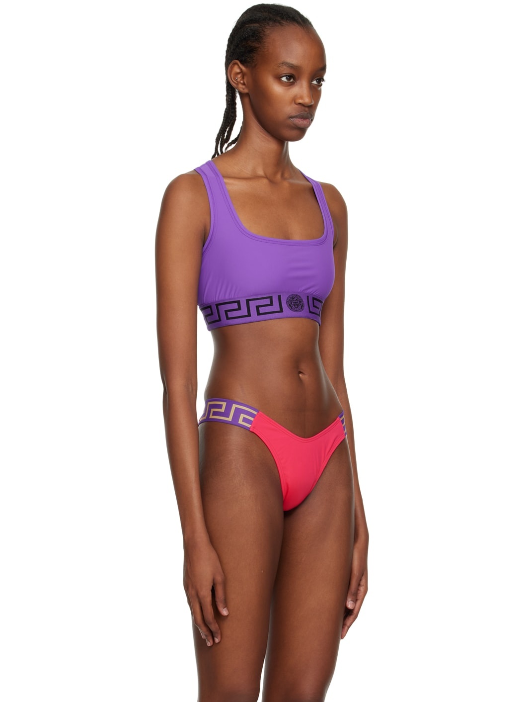 Buy Versace Stretch Tech Greca Sport Bra - Purple At 40% Off