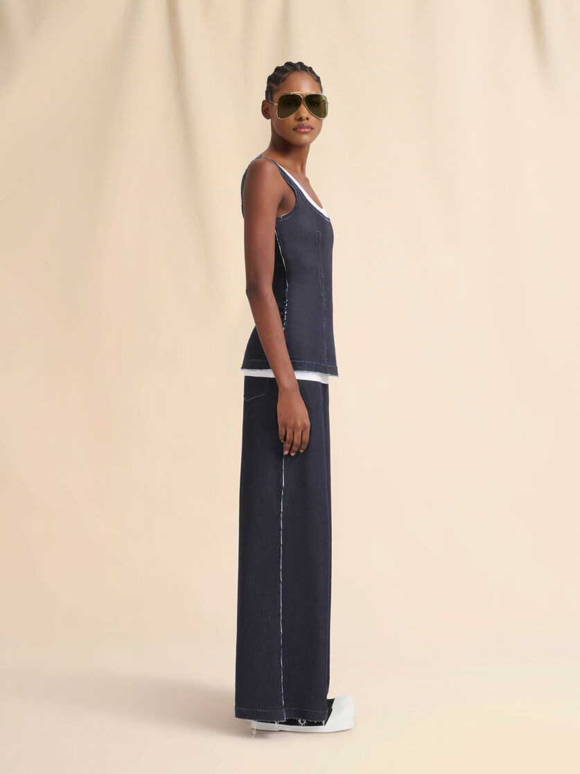 DEEP BLUE STRETCH DENIM TROMPE L'OEIL TROUSERS - 5