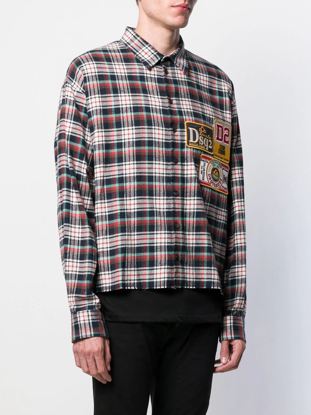 plaid logo patch shirt - 3