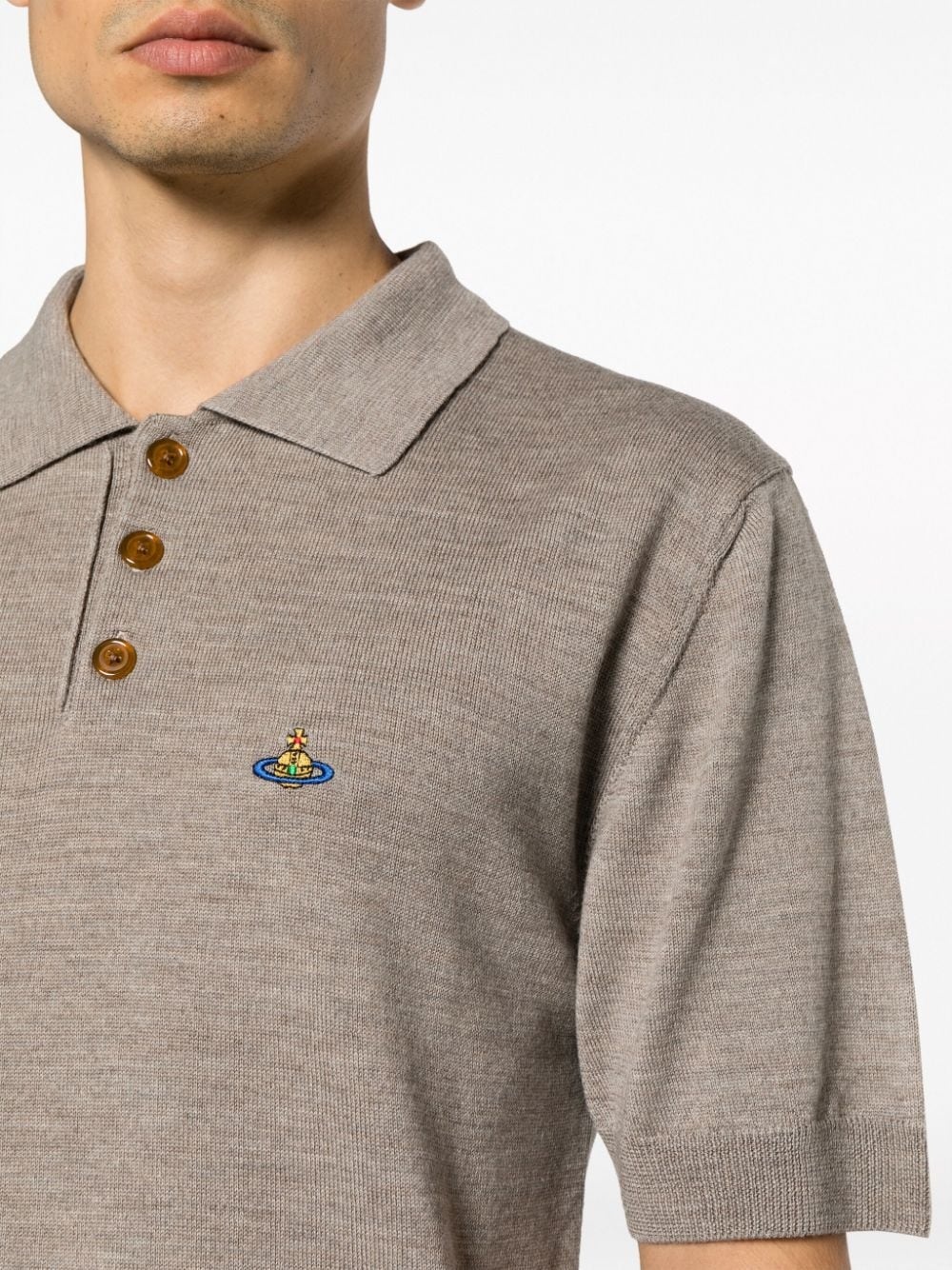 Orb-embroidered wool polo shirt - 5