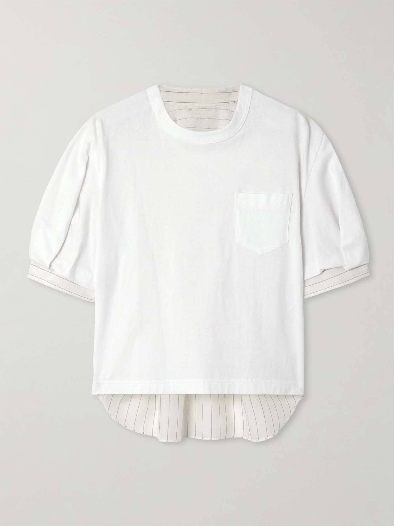 Cotton-jersey and striped voile top Off-white - 1
