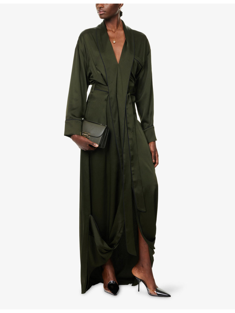 Victoria Beckham Wrap Shawl-Collar Woven Gown outlook