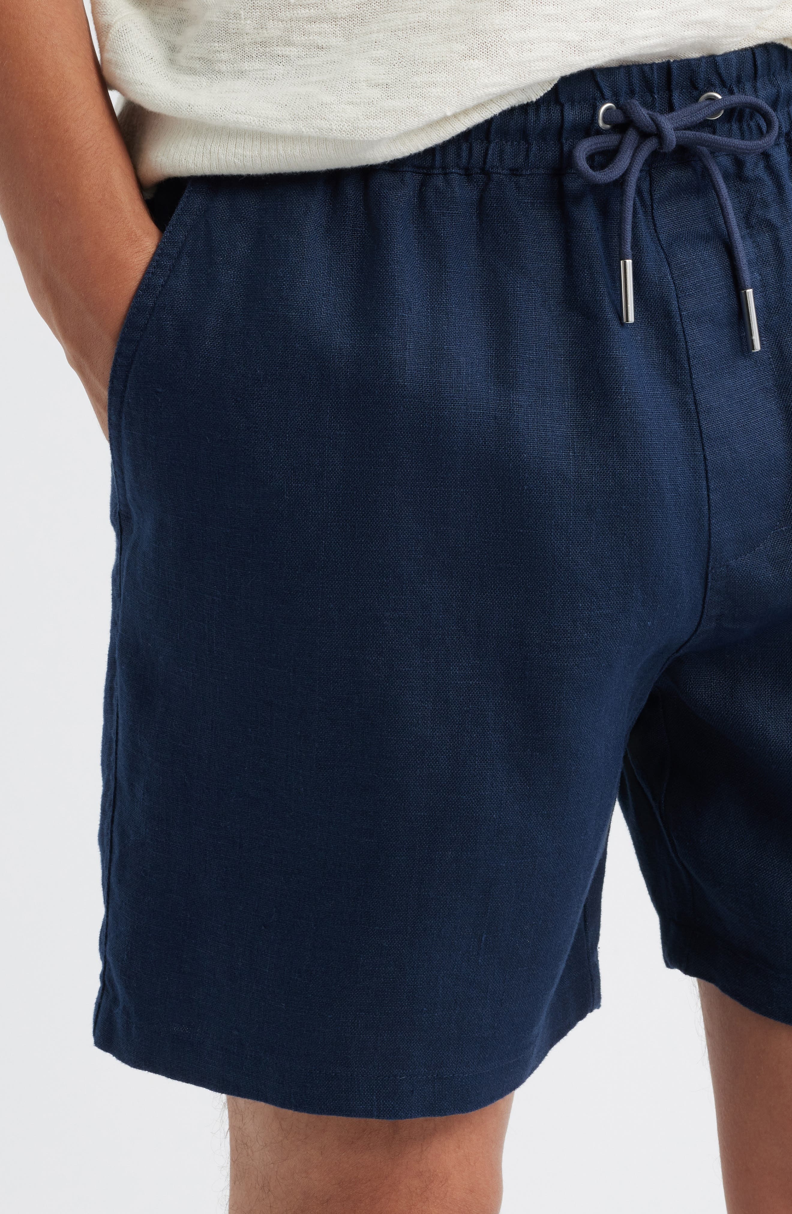 NN07 1454 Gregor Linen Drawstring Shorts in Navy Blue at Nordstrom - 4