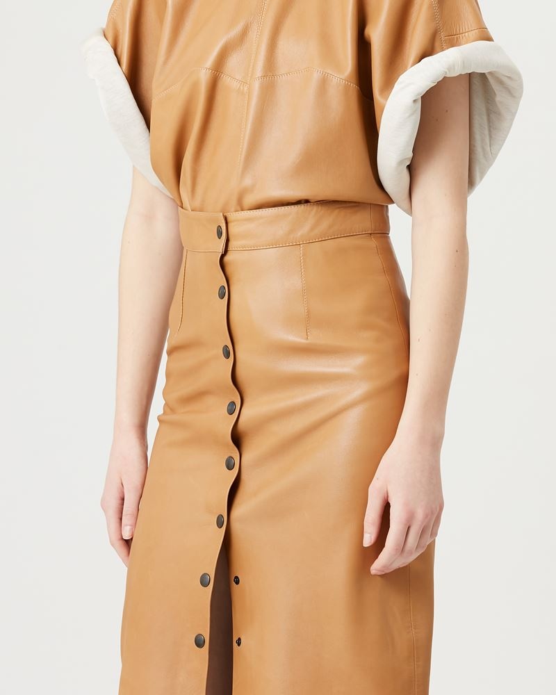 BLEHOR LEATHER MIDI SKIRT - 3
