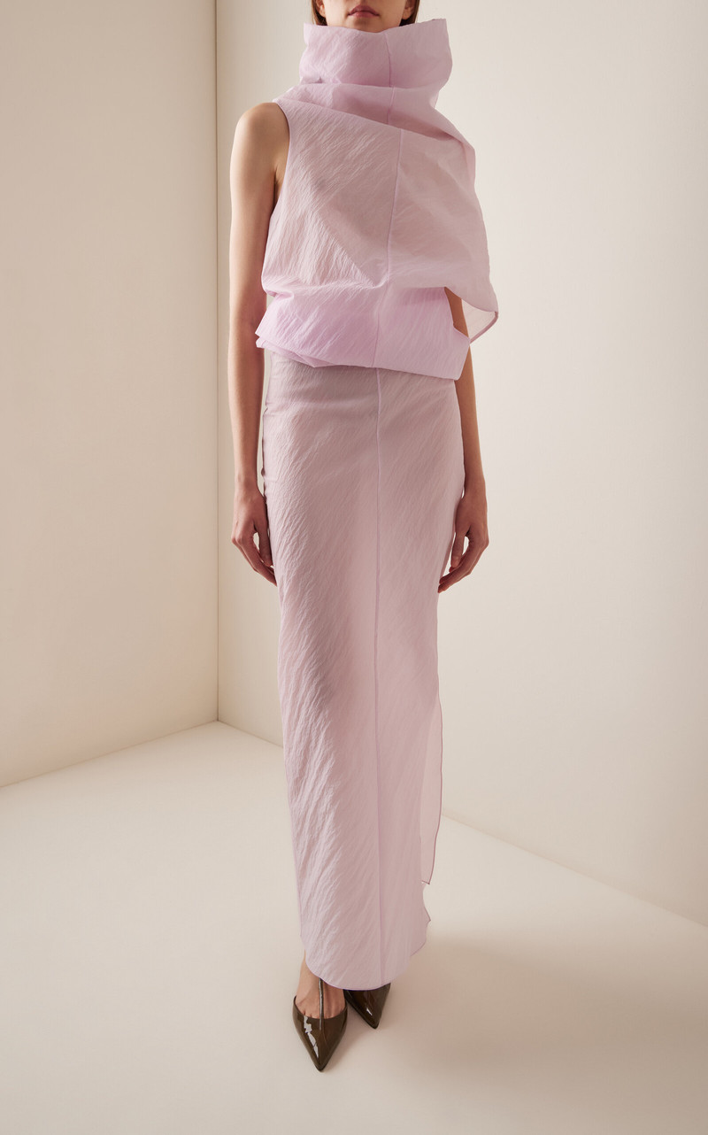 KHAITE Jeanty Silk Gauze Midi Dress pink outlook