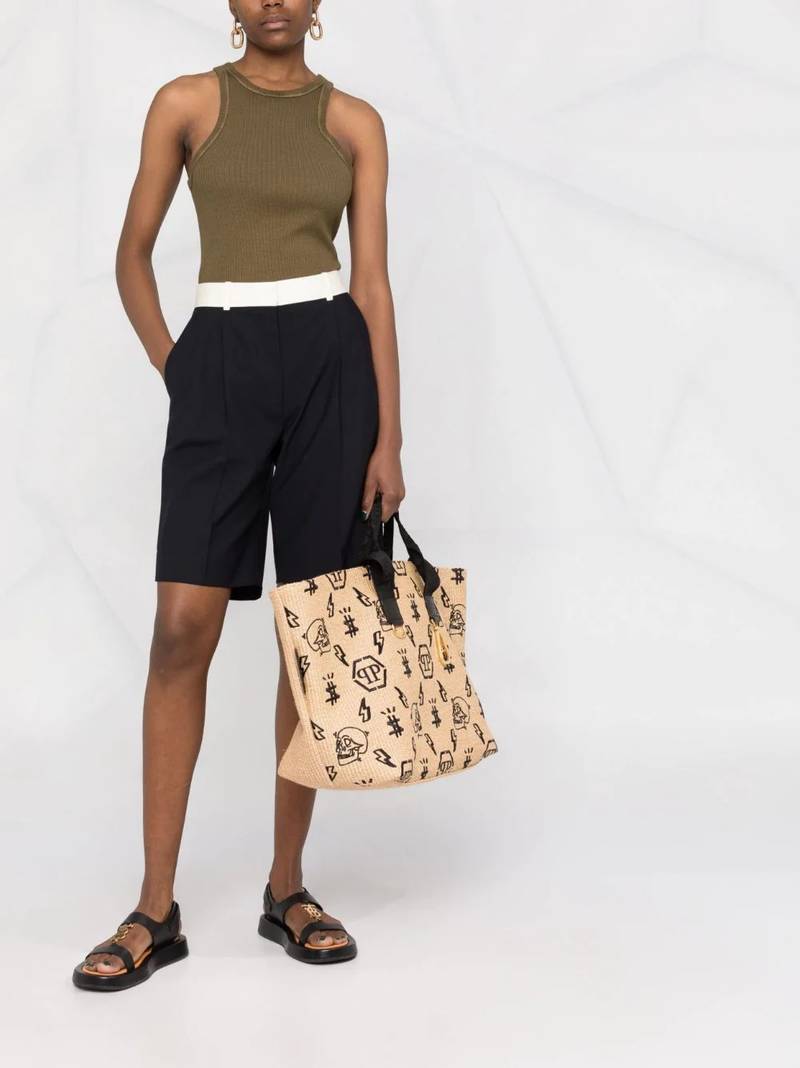 PHILIPP PLEIN monogram-motif wicker tote bag outlook