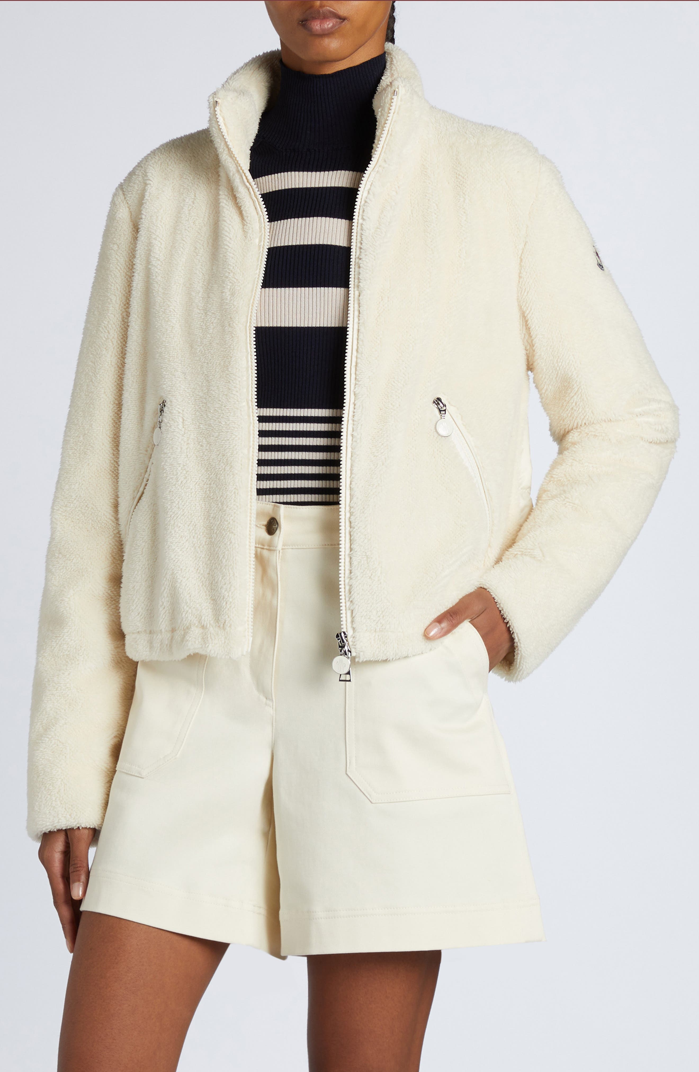 Moncler Polignac Teddy & Quilted Nylon Down Jacket in Silk White at Nordstrom - 1