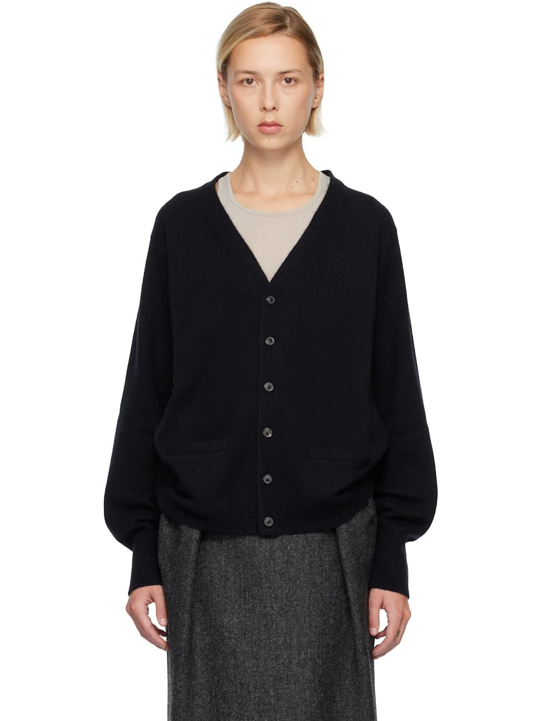 Navy Cashmere Cardigan - 1
