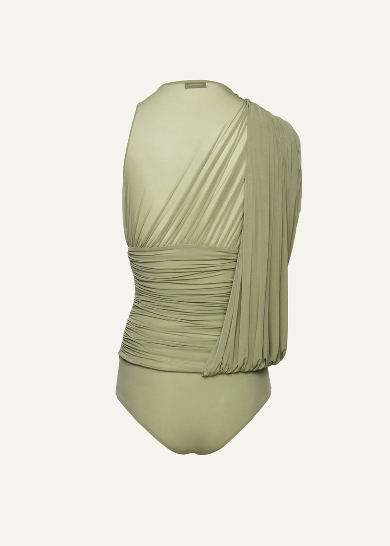 MAGDA BUTRYM Sheer draped bodysuit in green outlook