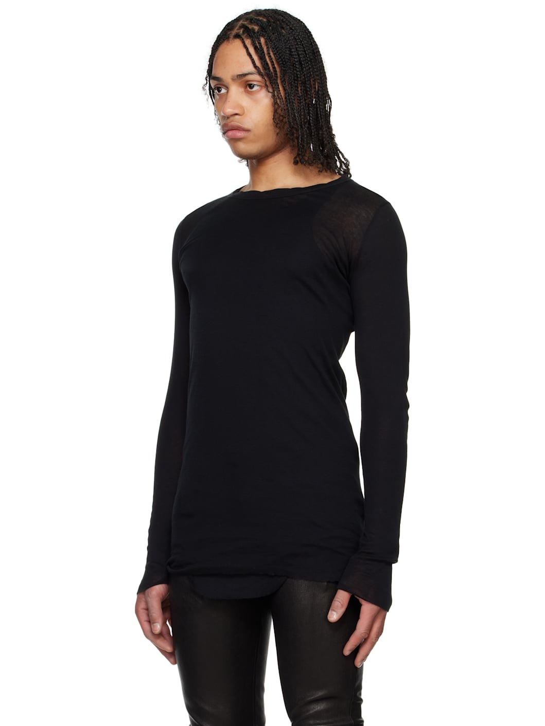 【関税込み】Rick Owens ブラック Hollywood Rib 長袖Tシャツ Black Hollywood Rib LS T-shirt by Rick Owens on Sale
