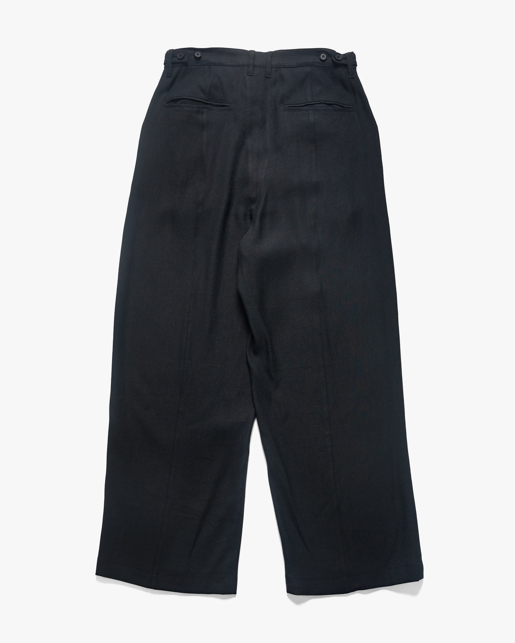 Linen Acetate Front Gather Wide Trousers Black - 5