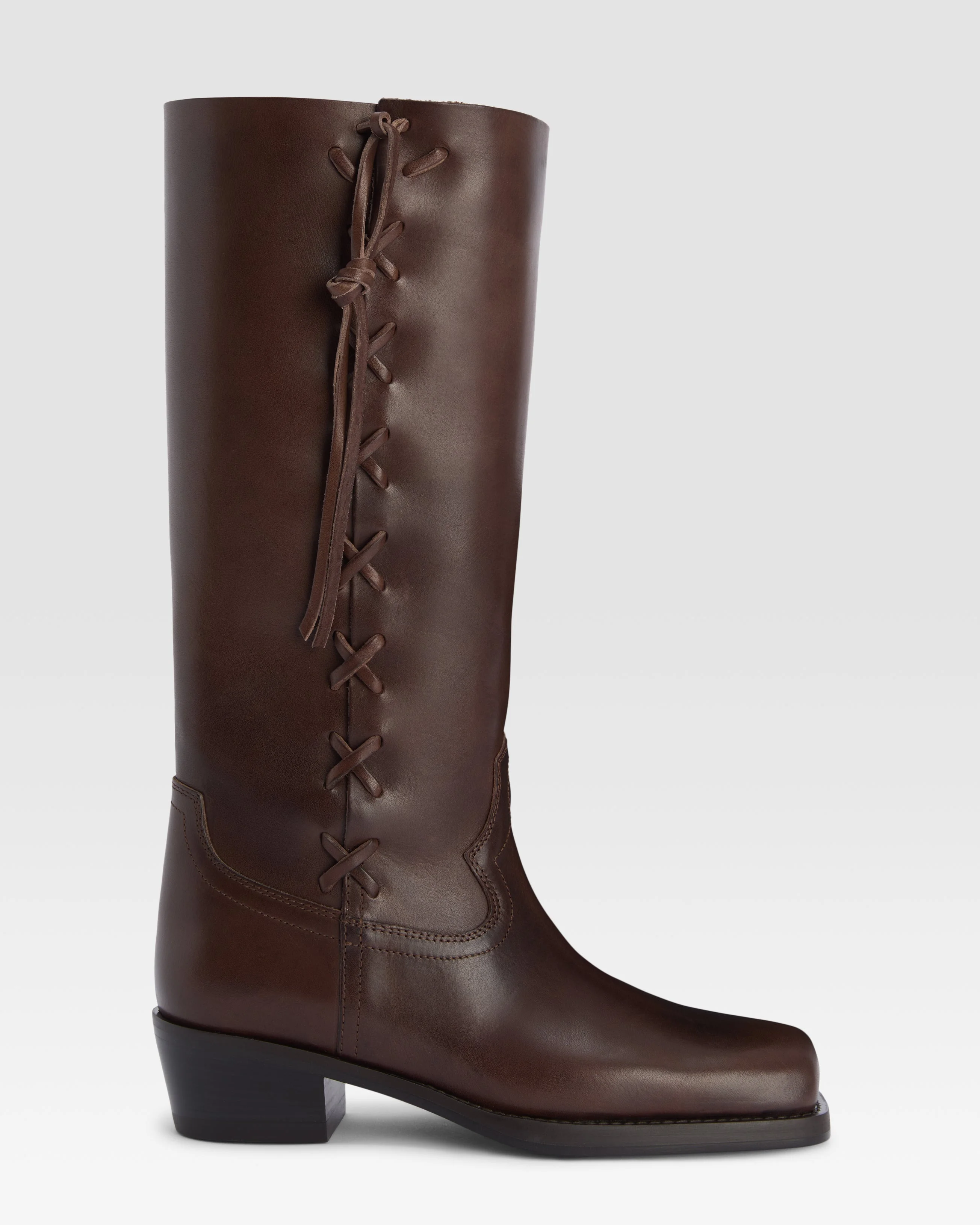 Leather boot with side braiding - 1