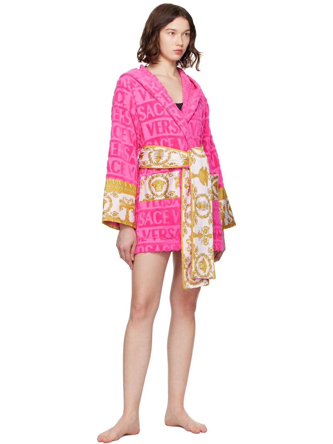 Pink 'I Heart Baroque' Short Bathrobe - 4