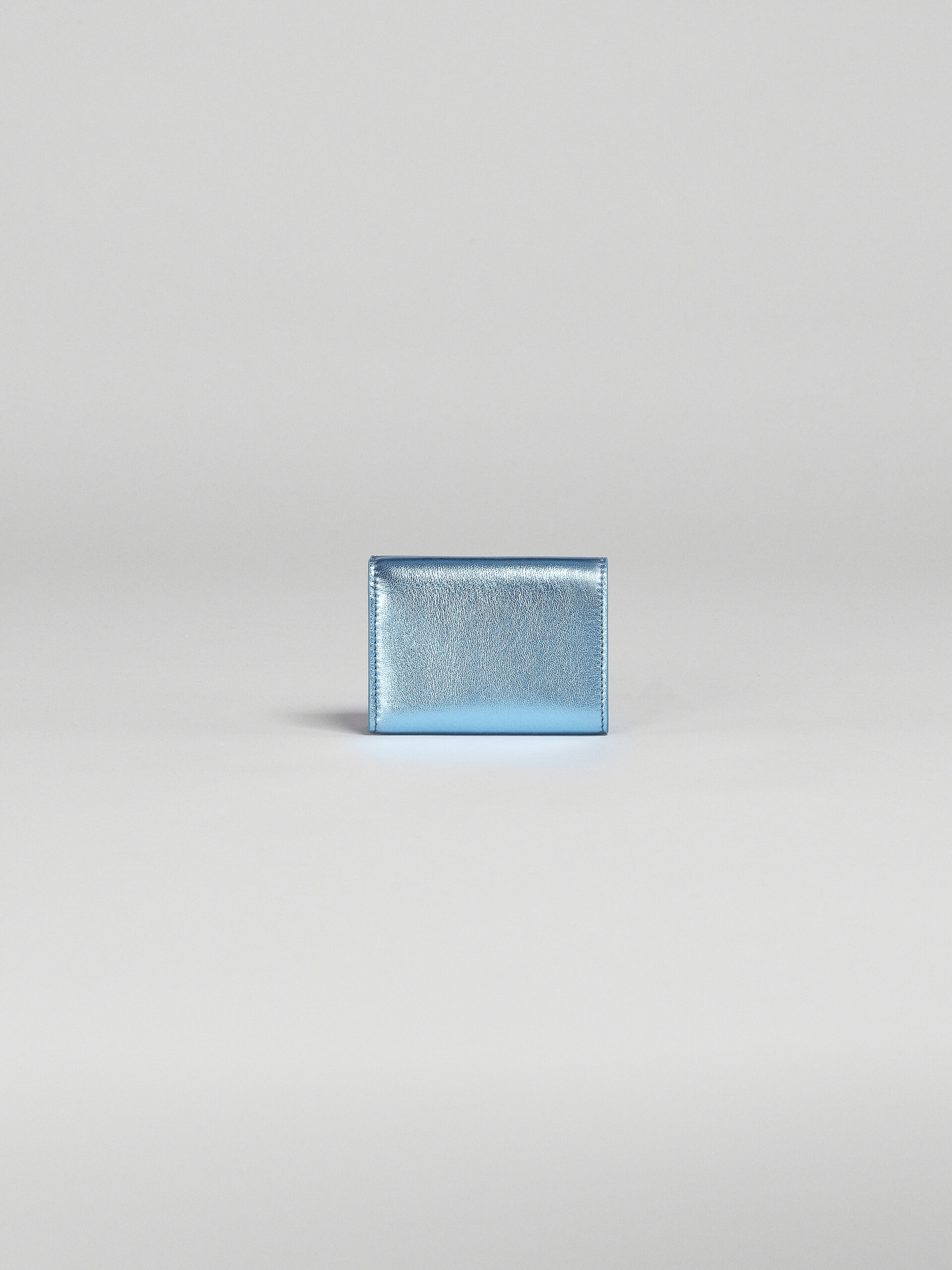 PALE BLUE METALLIC LEATHER TRI-FOLD WALLET - 3