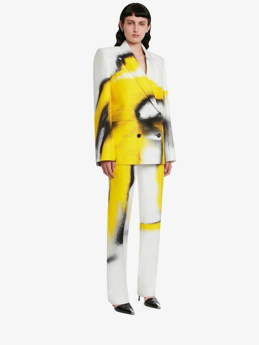 Women's Mushroom Spores Double-breasted Jacket in White/acid Yellow - 3