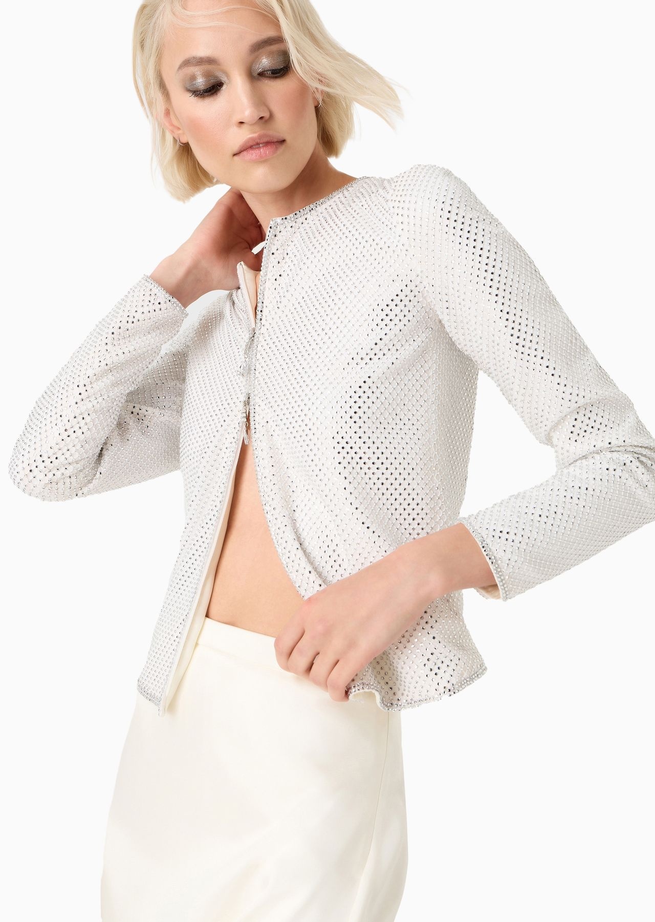 Rhinestone-embroidered zip-up jacket - 6