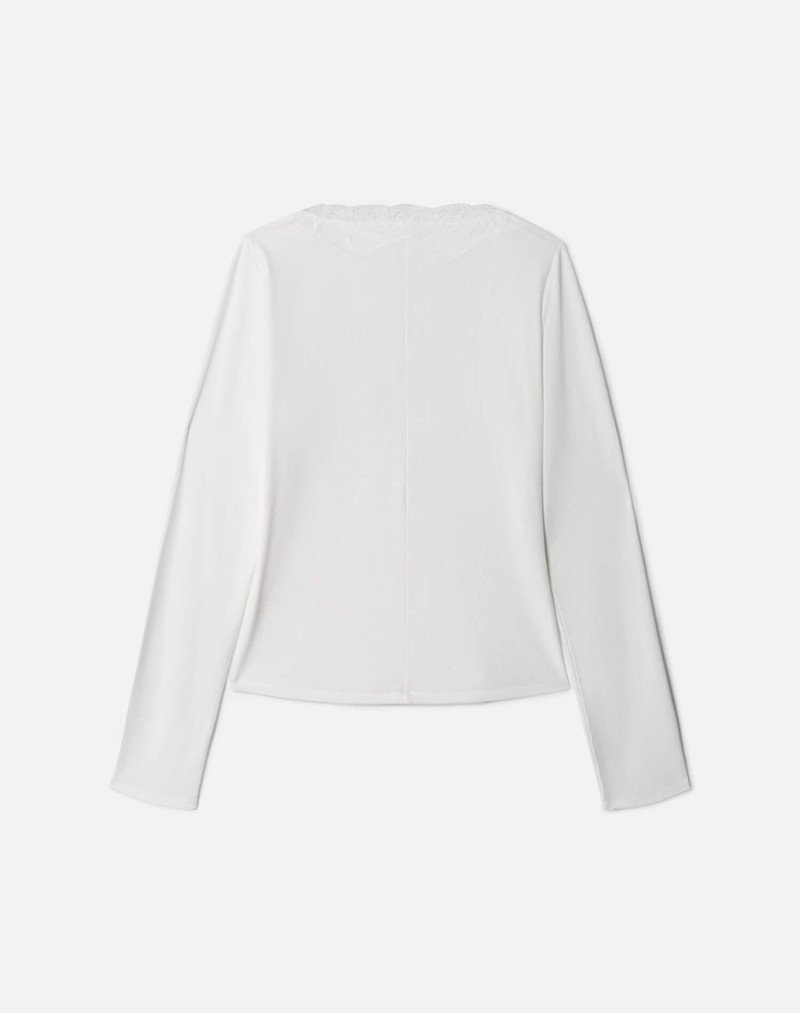 Lace V Neck Long Sleeve - Off White 2