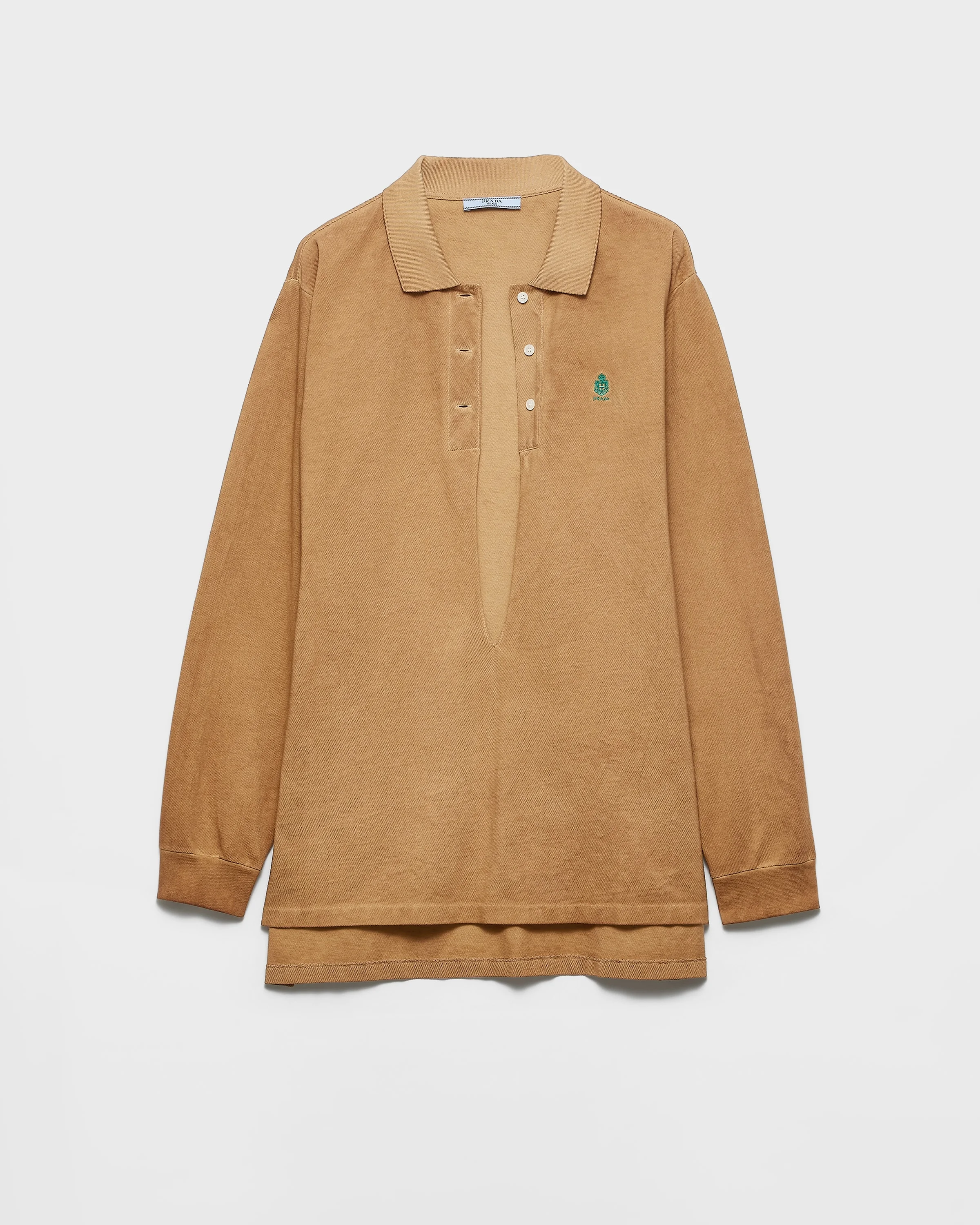 Long-sleeved cotton piqué polo shirt - 1