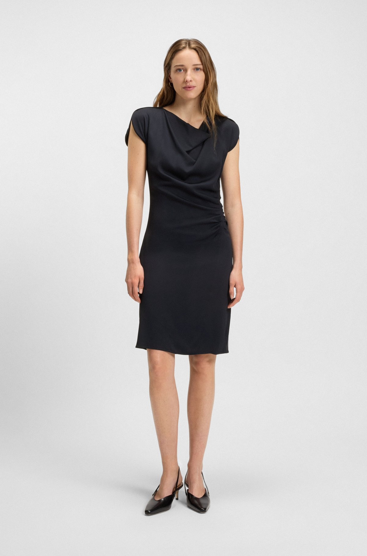 DRAPE-NECKLINE DRESS WITH GATHERED DETAIL - 3