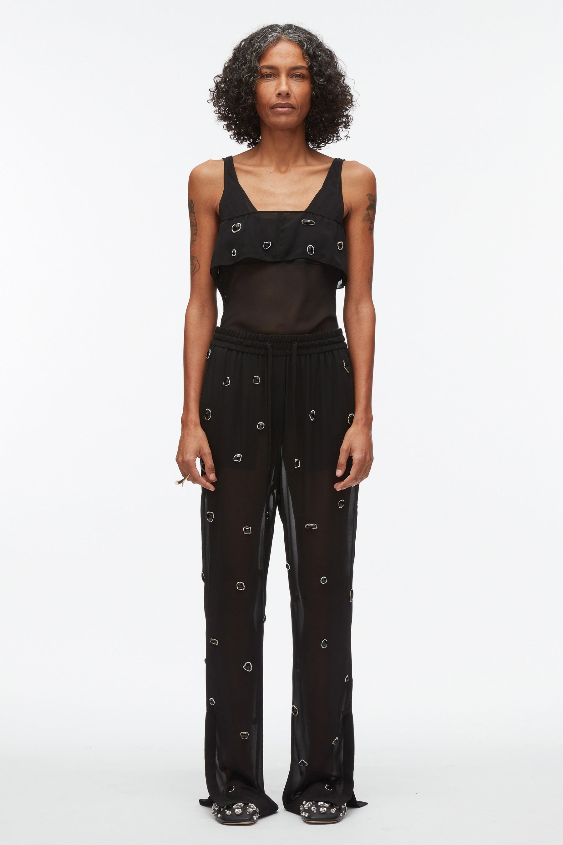 Halo Embroidered Chiffon Pant - 5